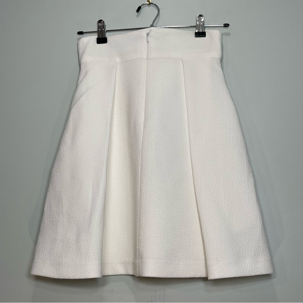 BLACK HALO Women's A-Line Box Pleat Lined Sanibel Skirt Ivory Crepe Size 0 - Picture 2 of 8